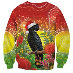 Australia Christmas Black Cockatoo Sweatshirt Aboriginal Art