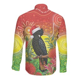 Australia Christmas Black Cockatoo Long Sleeve Button Shirt Aboriginal Art