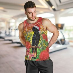 Australia Christmas Black Cockatoo Men Tank Top Aboriginal Art
