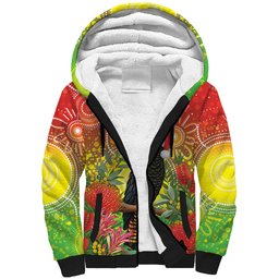 Australia Christmas Black Cockatoo Sherpa Hoodie Aboriginal Art