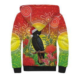 Australia Christmas Black Cockatoo Sherpa Hoodie Aboriginal Art