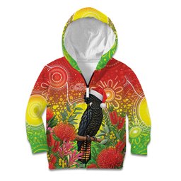 Australia Christmas Black Cockatoo Kid Hoodie Aboriginal Art