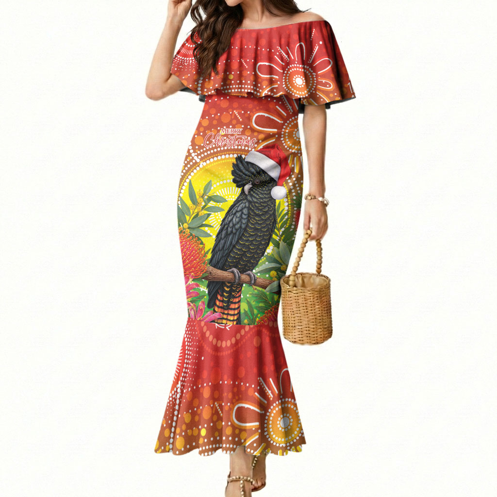 Australia Christmas Black Cockatoo Mermaid Dress Aboriginal Art