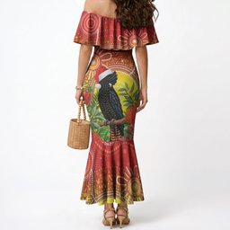 Australia Christmas Black Cockatoo Mermaid Dress Aboriginal Art