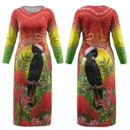 Australia Christmas Black Cockatoo Couples Matching Long Sleeve Bodycon Dress and Hawaiian Shirt Aboriginal Art