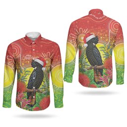 Australia Christmas Black Cockatoo Couples Matching Off Shoulder Short Dress and Long Sleeve Button Shirt Aboriginal Art