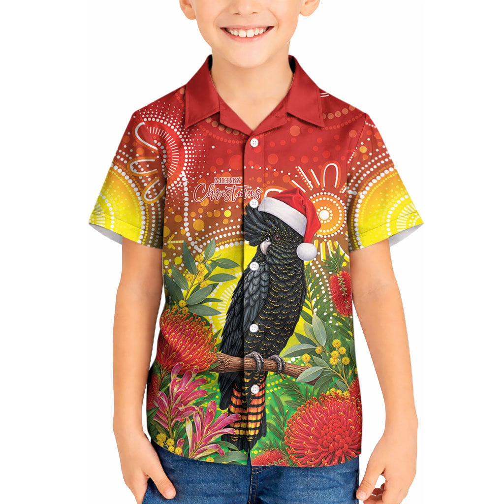 Australia Christmas Black Cockatoo Kid Hawaiian Shirt Aboriginal Art