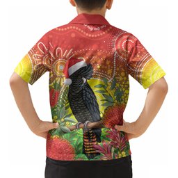 Australia Christmas Black Cockatoo Kid Hawaiian Shirt Aboriginal Art