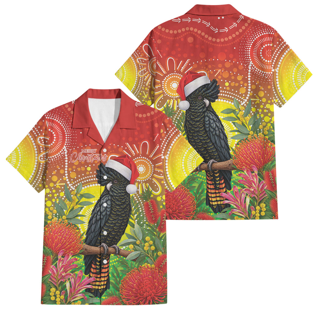 Australia Christmas Black Cockatoo Family Matching Off Shoulder Short Dress and Hawaiian Shirt Aboriginal Art