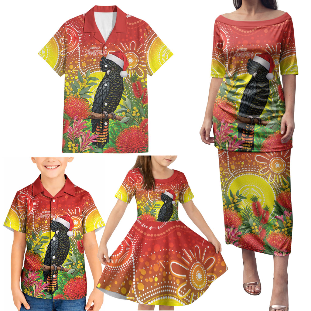 Australia Christmas Black Cockatoo Family Matching Puletasi and Hawaiian Shirt Aboriginal Art