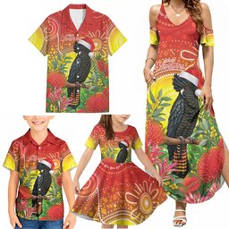Australia Christmas Black Cockatoo Family Matching Summer Maxi Dress and Hawaiian Shirt Aboriginal Art
