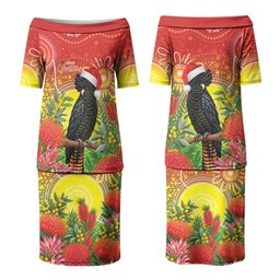 Australia Christmas Black Cockatoo Family Matching Puletasi and Hawaiian Shirt Aboriginal Art
