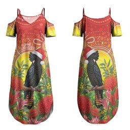 Australia Christmas Black Cockatoo Family Matching Summer Maxi Dress and Hawaiian Shirt Aboriginal Art