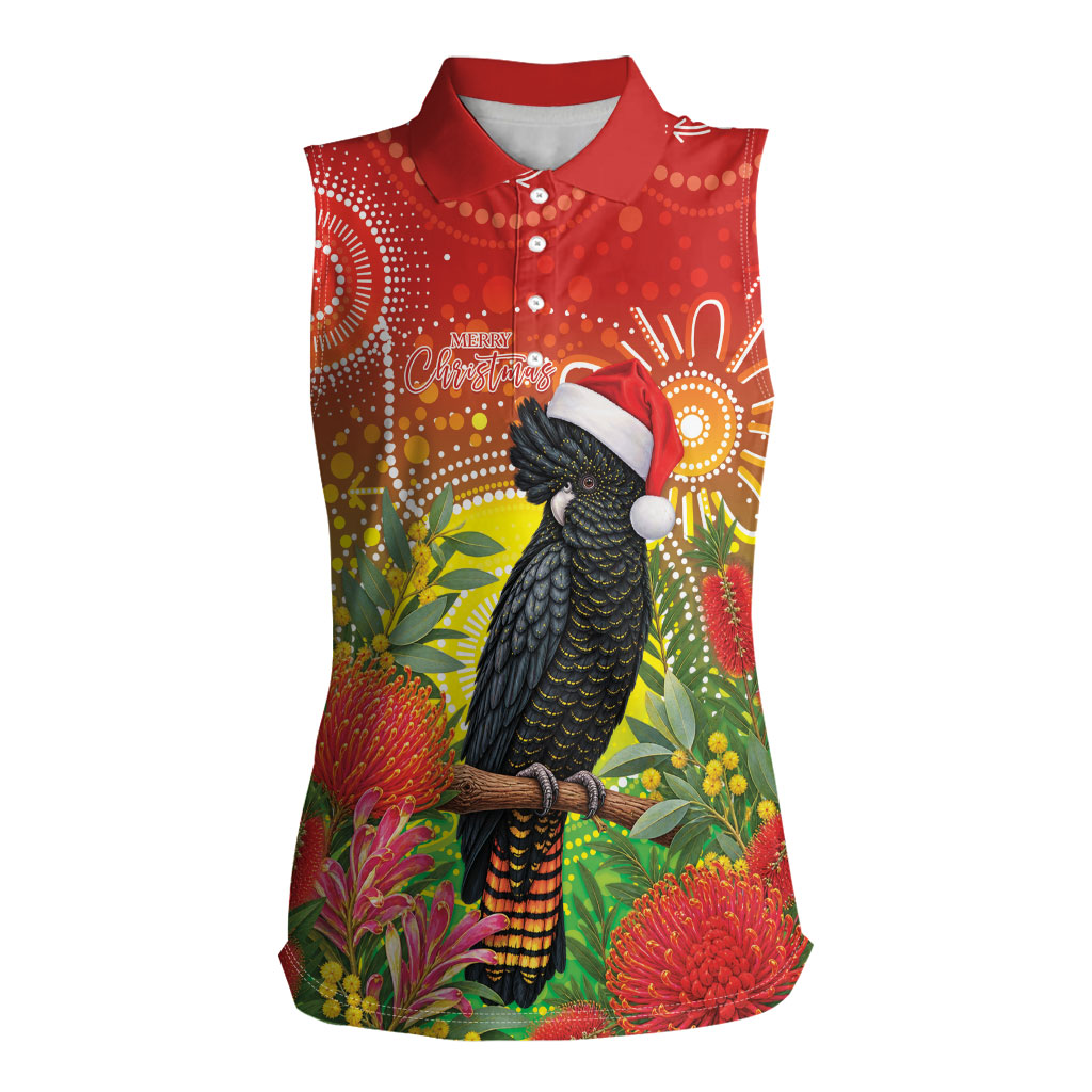 Australia Christmas Black Cockatoo Women Sleeveless Polo Shirt Aboriginal Art