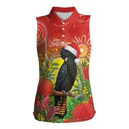 Australia Christmas Black Cockatoo Women Sleeveless Polo Shirt Aboriginal Art