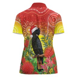 Australia Christmas Black Cockatoo Women Polo Shirt Aboriginal Art