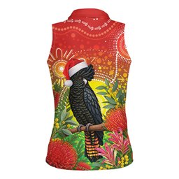 Australia Christmas Black Cockatoo Women Sleeveless Polo Shirt Aboriginal Art