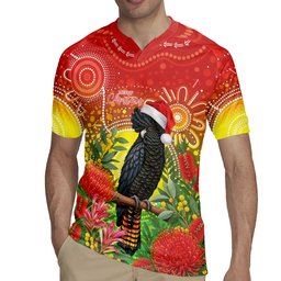 Australia Christmas Black Cockatoo Rugby Jersey Aboriginal Art