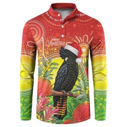 Australia Christmas Black Cockatoo Button Sweatshirt Aboriginal Art