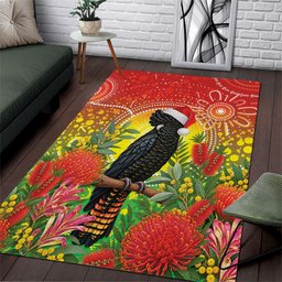 Australia Christmas Black Cockatoo Area Rug Aboriginal Art