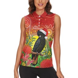 Australia Christmas Black Cockatoo Women Sleeveless Polo Shirt Aboriginal Art