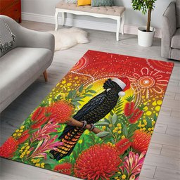 Australia Christmas Black Cockatoo Area Rug Aboriginal Art