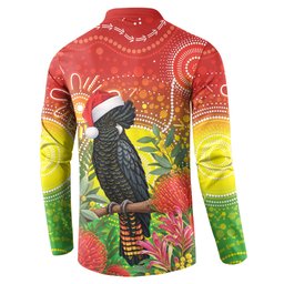 Australia Christmas Black Cockatoo Button Sweatshirt Aboriginal Art