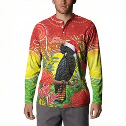 Australia Christmas Black Cockatoo Button Sweatshirt Aboriginal Art