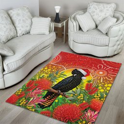 Australia Christmas Black Cockatoo Area Rug Aboriginal Art