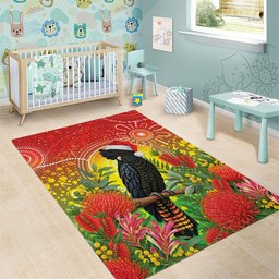 Australia Christmas Black Cockatoo Area Rug Aboriginal Art