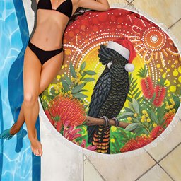 Australia Christmas Black Cockatoo Beach Blanket Aboriginal Art
