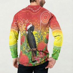 Australia Christmas Black Cockatoo Button Sweatshirt Aboriginal Art