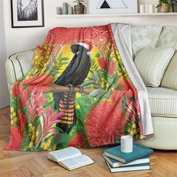 Australia Christmas Black Cockatoo Blanket Aboriginal Art