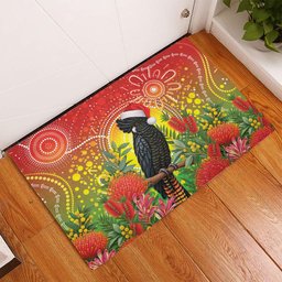 Australia Christmas Black Cockatoo Rubber Doormat Aboriginal Art
