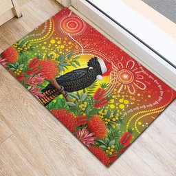 Australia Christmas Black Cockatoo Rubber Doormat Aboriginal Art
