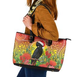 Australia Christmas Black Cockatoo Leather Tote Bag Aboriginal Art