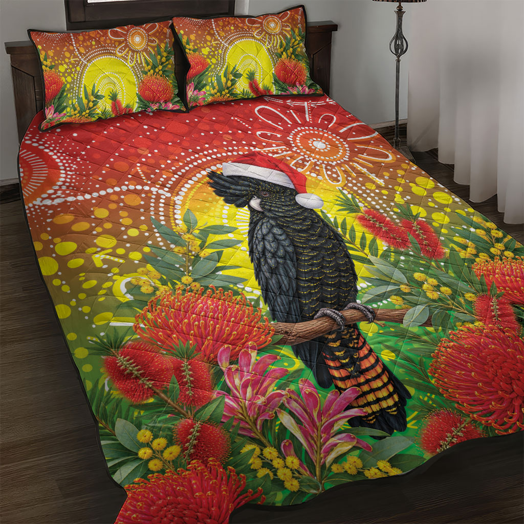 Australia Christmas Black Cockatoo Quilt Bed Set Aboriginal Art