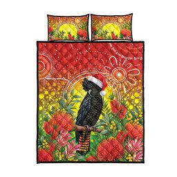 Australia Christmas Black Cockatoo Quilt Bed Set Aboriginal Art