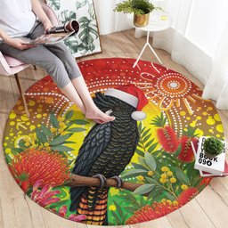 Australia Christmas Black Cockatoo Round Carpet Aboriginal Art