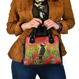 Australia Christmas Black Cockatoo Shoulder Handbag Aboriginal Art