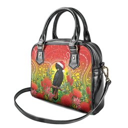 Australia Christmas Black Cockatoo Shoulder Handbag Aboriginal Art