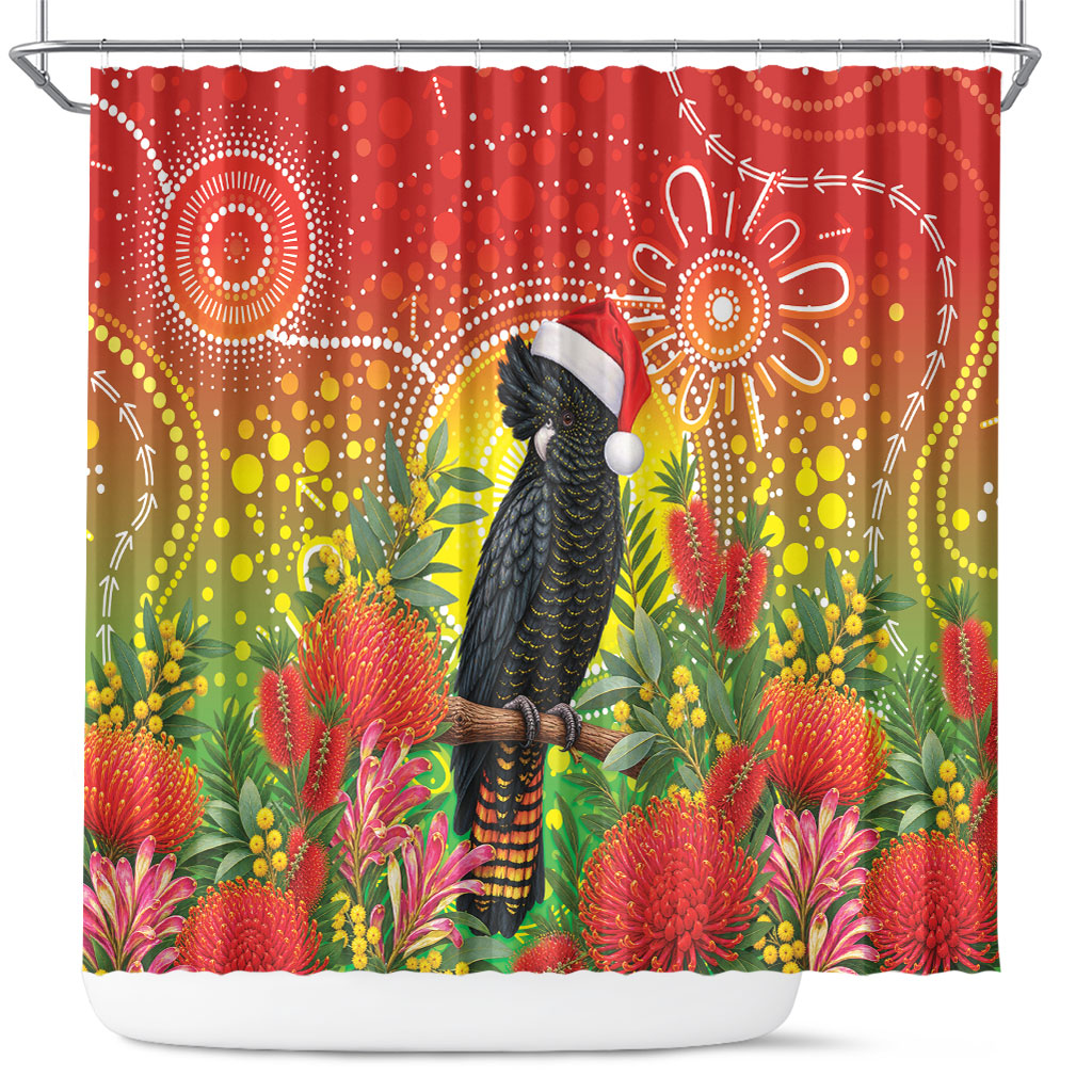 Australia Christmas Black Cockatoo Shower Curtain Aboriginal Art