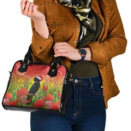 Australia Christmas Black Cockatoo Shoulder Handbag Aboriginal Art