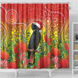 Australia Christmas Black Cockatoo Shower Curtain Aboriginal Art
