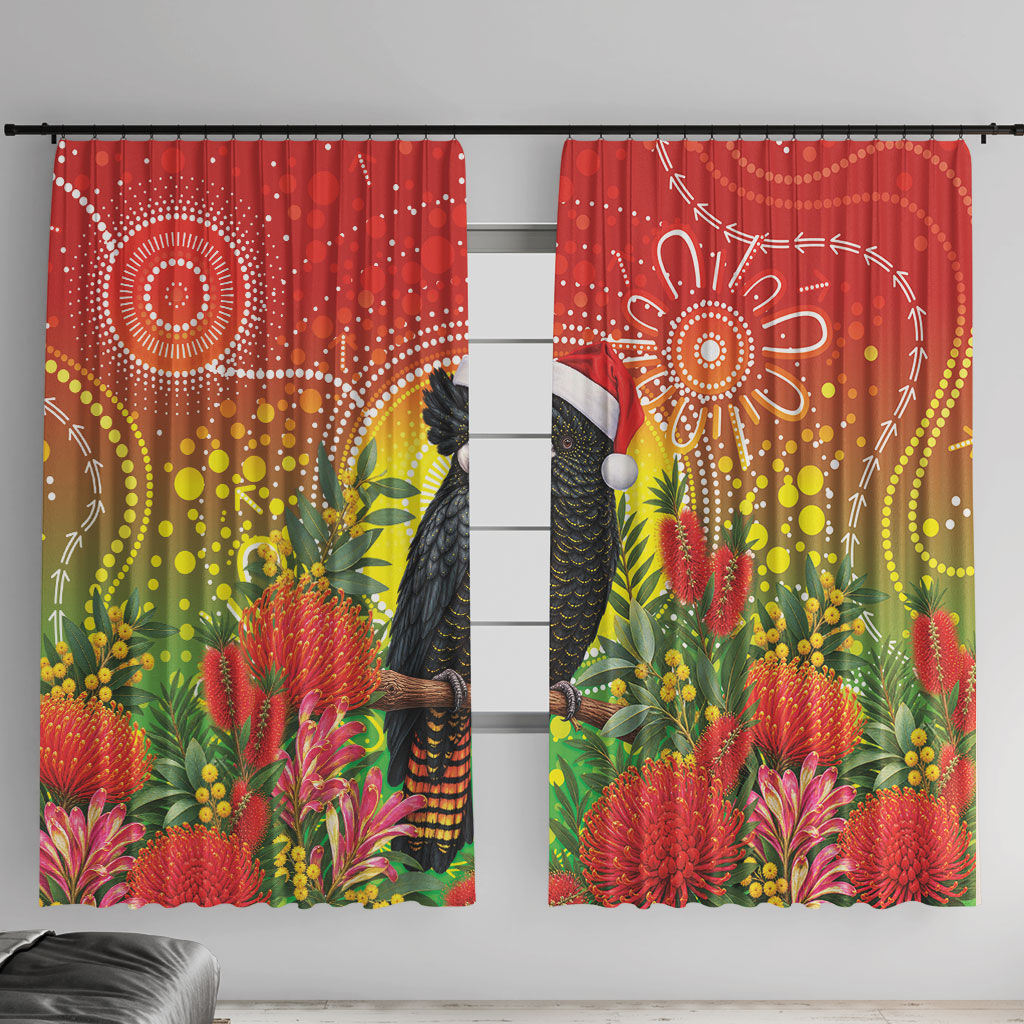 Australia Christmas Black Cockatoo Window Curtain Aboriginal Art