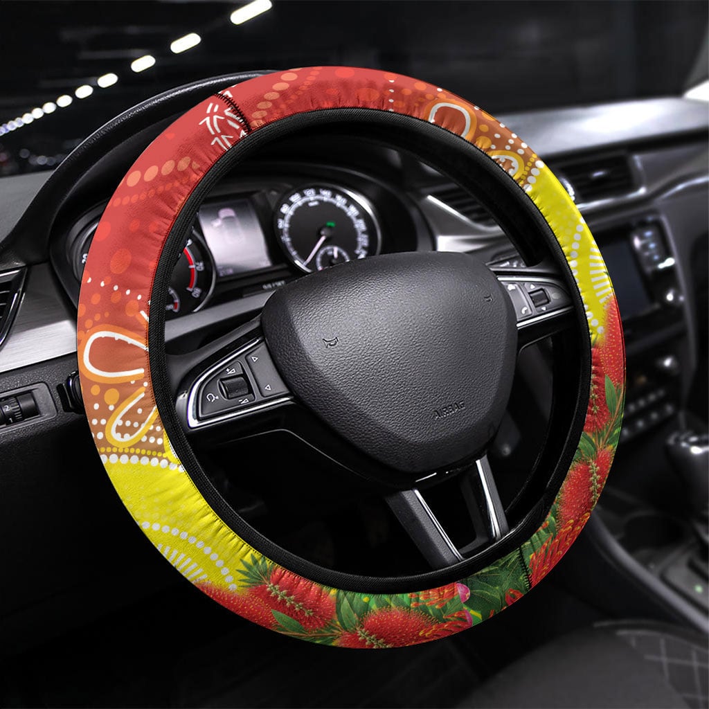 Australia Christmas Black Cockatoo Steering Wheel Cover Aboriginal Art