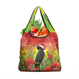 Australia Christmas Black Cockatoo Grocery Bag Aboriginal Art