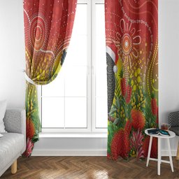 Australia Christmas Black Cockatoo Window Curtain Aboriginal Art