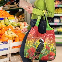 Australia Christmas Black Cockatoo Grocery Bag Aboriginal Art