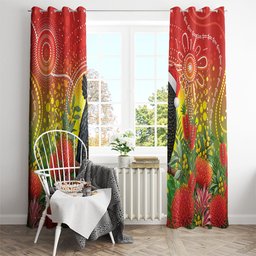 Australia Christmas Black Cockatoo Window Curtain Aboriginal Art